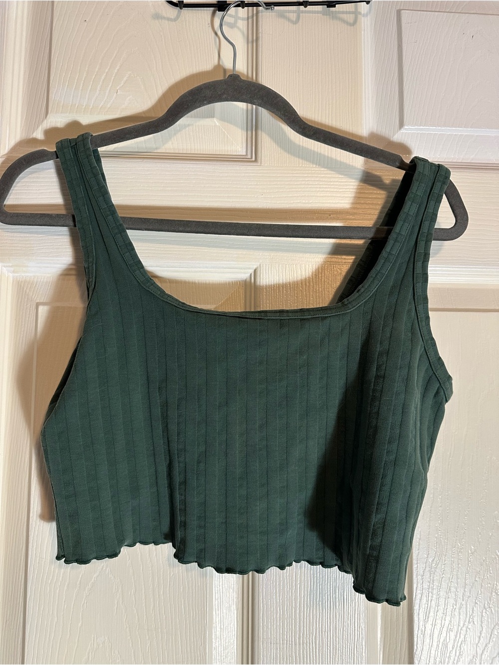 aerie Dark Green Ribbed Crop Tank